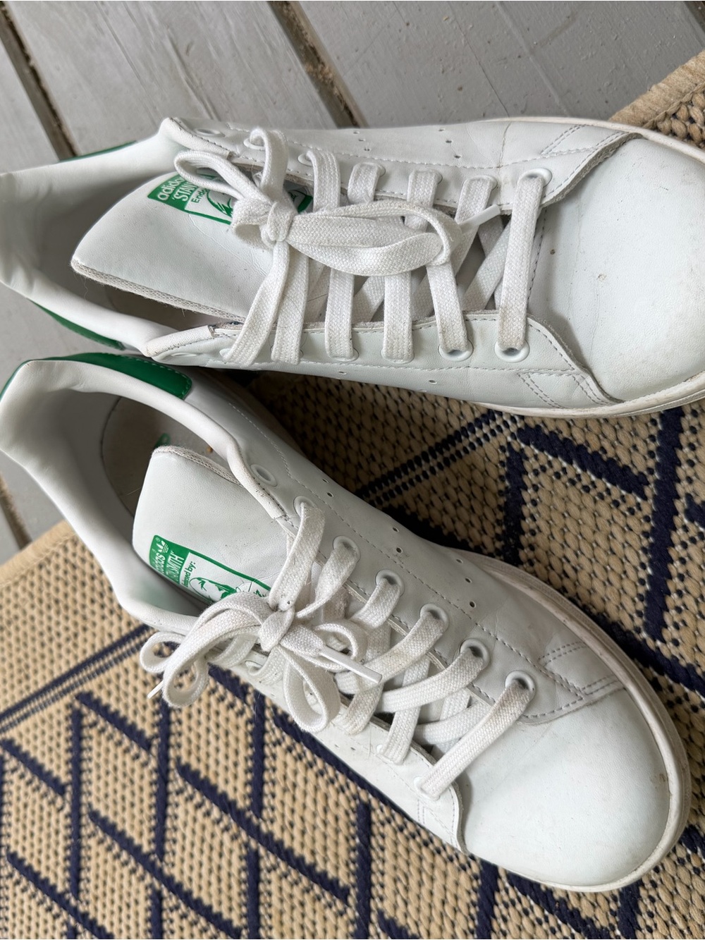adidas White stan smith Leather Sneakers with Green Heel Tab 9.5 m